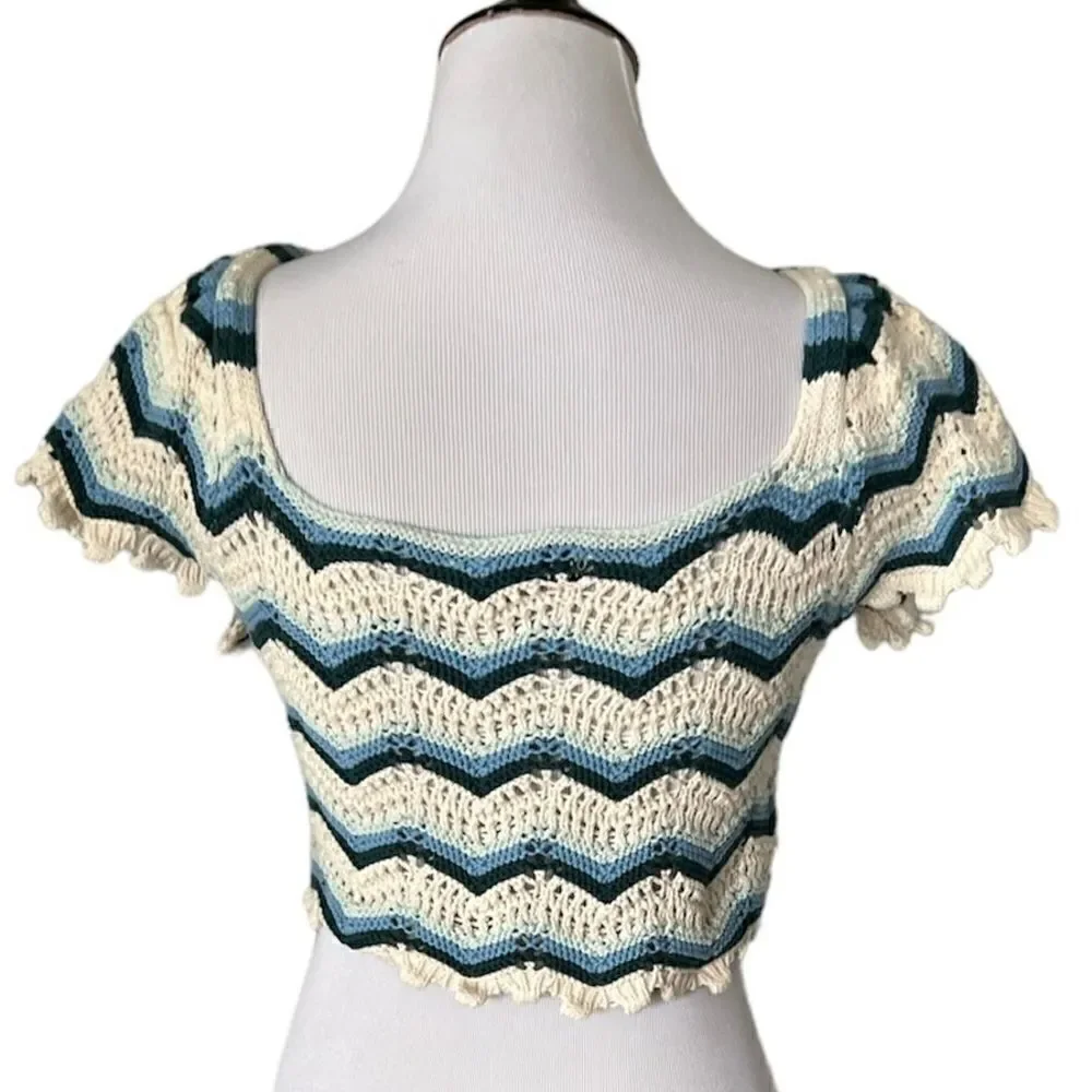 Zara Blue Wave Crochet Knit Top size M - Picture 3 of 7